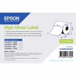 Epson High Gloss Label - Continuous Roll: 76mm x 33m, Gloss, Epson ColorWorks C7500G ColorWorks CW-C6500 ColorWorks CW-C6000P ...