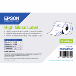 Epson High Gloss Label - Die-cut Roll: 76mm x 127mm, 250 labels, Gloss, Epson ColorWorks C7500G ColorWorks CW-C6500 ColorWork ...