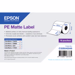 Epson PE Matte Label - Die-cut Roll: 102mm x 152mm, 185 labels, PE, Mat, BS 5609, Epson GP-M831 Epson ColorWorks C7500G Epson ...