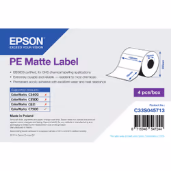 Epson PE Matte Label - Die-cut Roll: 102mm x 76mm, 1570 labels, Blanc, Synthétique, Jet d'encre, Acrylique, Permanent, Mat