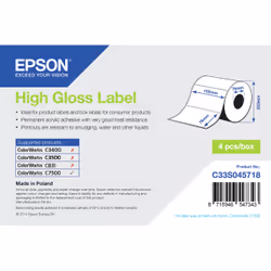 Epson High Gloss Label - Die-cut Roll: 102mm x 76mm, 1570 labels, Blanc, Acrylique, Permanent, Gloss, Epson ColorWorks C7500G ...