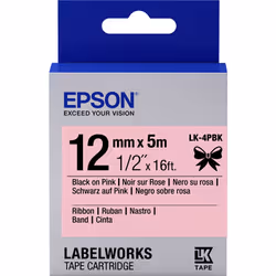 Epson Ruban satin pour étiqueteuse LK-4PBK Noir/Rose 12 mm (5 m), Noir sur rose, Japon, Satin, Epson, LabelWorks LW-400VP Lab ...