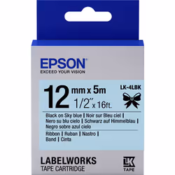 Epson Ruban satin pour étiqueteuse LK-4LBK Noir/Bleu ciel 12 mm (5 m), Noir sur bleu, Japon, Satin, Epson, LabelWorks LW-400V ...