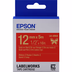 Epson Ruban satin pour étiqueteuse LK-4RKK Or/Rouge 12 mm (5 m), Doré sur rouge, Japon, Satin, Epson, LabelWorks LW-400VP Lab ...