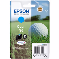 Epson Golf ball Singlepack Cyan 34 DURABrite Ultra Ink, Rendement standard, 4,2 ml, 300 pages, 1 pièce(s)