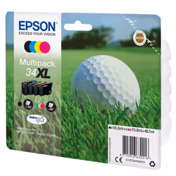Epson Golf ball Multipack 4-colours 34XL DURABrite Ultra Ink, Rendement élevé (XL), Encre à pigments, 16,3 ml, 10,8 ml, 1 piè ...