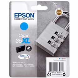 Epson Padlock Singlepack Cyan 35XL DURABrite Ultra Ink, Rendement élevé (XL), 20,3 ml, 1900 pages, 1 pièce(s)