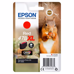 Epson Squirrel Singlepack Red 478XL Claria Photo HD Ink, Rendement élevé (XL), Encre à pigments, 10,2 ml, 1 pièce(s)