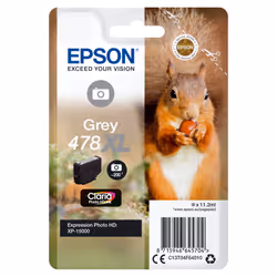 Epson Squirrel Singlepack Grey 478XL Claria Photo HD Ink, Rendement élevé (XL), Encre à colorant, 11,2 ml, 200 pages, 1 pièce ...