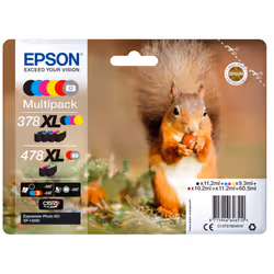 Epson Squirrel Multipack 6-colours 378XL / 478XL Claria Photo HD Ink, Rendement élevé (XL), 11,2 ml, 9,3 ml, 1 pièce(s), Mult ...