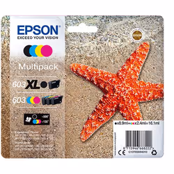 Epson Multipack 4-couleurs 603 XL Noir/Std. CMY, Rendement élevé (XL), Encre à pigments, Encre à colorant, 8,9 ml, 7,2 ml, 1 ...