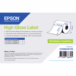 Epson High Gloss Label - Die-Cut Roll: 210mm x 297mm, 194 labels, Blanc, Imprimante d'étiquette adhésive, Étiquette découpée, ...