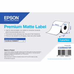 Epson Premium Matte Label - Continuous Roll: 203mm x 60m, Blanc, Étiquette en continu, Jet d'encre, Acrylique, Permanent, Mat