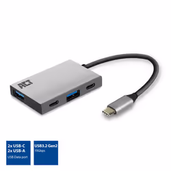 ACT AC7070, USB 3.2 Gen 2 (3.1 Gen 2) Type-C, Gris, USB 3.2 Gen 1 (3.1 Gen 1) Type-A, Aluminium, USB, 125 mm