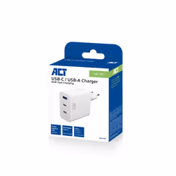 ACT Chargeur USB-C/USB-A 65W 3 ports avec Power Delivery PPS, QuickCharge et GanFast