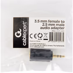 Gembird A-3.5F-2.5M changeur de genre de câble 3.5 mm 2,5 mm Noir