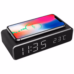 Gembird DAC-WPC-01, Réveil numérique, Rectangle, Noir, Aluminium, 12/24h, iPhone X/XS/XR, iPhone 8, Galaxy S8/S7/S6