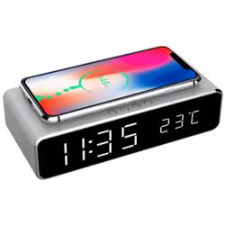 Gembird DAC-WPC-01-S, Réveil numérique, Rectangle, Argent, iPhone X/XS/XR, iPhone 8, Galaxy S8/S7/S6, LCD