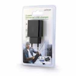 Gembird EG-U2C2A-03-BK chargeur d'appareils mobiles Téléphone portable, Smartphone, Tablette Noir USB Intérieure