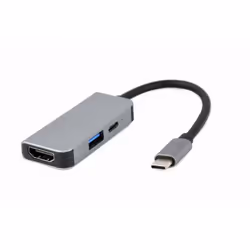 Gembird A-CM-COMBO3-02, Avec fil, USB 3.2 Gen 1 (3.1 Gen 1) Type-C, 87 W, Argent, 5 Gbit/s, 3840 x 2160 pixels