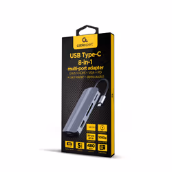 Gembird A-CM-COMBO8-02 station d'accueil USB Type-C Argent