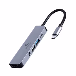 Gembird A-CM-COMBO5-02, Avec fil, USB 3.2 Gen 1 (3.1 Gen 1) Type-C, 87 W, 3,5 mm, Argent, 5 Gbit/s
