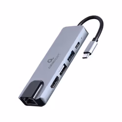 Gembird A-CM-COMBO5-04, Avec fil, USB 3.2 Gen 1 (3.1 Gen 1) Type-C, 87 W, 10,100 Mbit/s, Argent, 5 Gbit/s
