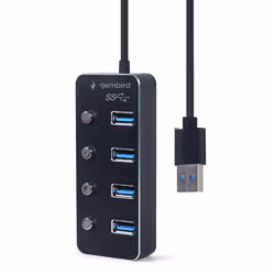 Gembird UHB-U3P4P-01 hub & concentrateur USB 3.2 Gen 1 (3.1 Gen 1) Type-A 5000 Mbit/s Noir