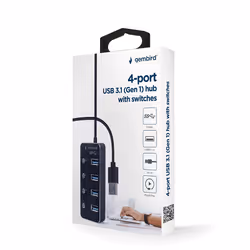 Gembird UHB-U3P4P-01 hub & concentrateur USB 3.2 Gen 1 (3.1 Gen 1) Type-A 5000 Mbit/s Noir - Vue supplémentaire 8