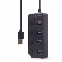 Gembird USB 2.0 powered 4-port hub with switches black USB 2.0 Type-A Noir