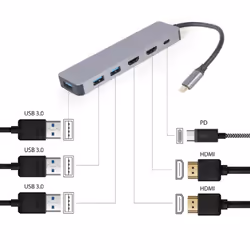 Gembird A-CM-COMBO3-03 hub & concentrateur USB 3.2 Gen 1 (3.1 Gen 1) Type-C 5000 Mbit/s Gris