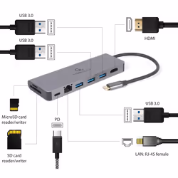 Gembird A-CM-COMBO5-05 hub & concentrateur USB 3.2 Gen 1 (3.1 Gen 1) Type-C 5000 Mbit/s Gris - Vue supplémentaire 5
