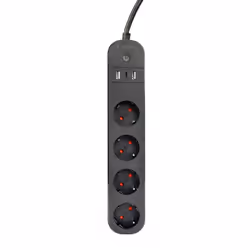 Gembird TSL-PS-S4U-01, 4 sortie(s) CA, Type E, 1,5 m, Sans fil, Noir, Noir