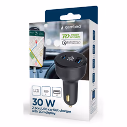Gembird TA-UC-AC2PD30LCD-CAR-01 chargeur d'appareils mobiles Universel Noir Allume-cigare Charge rapide Auto - Vue supplémentaire 8