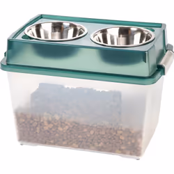 Iris Ohyama Boite à croquette avec gamelles intégrées Vert Mangeoire pour Chien Chat Double Bol Rangement Croquette FS-L