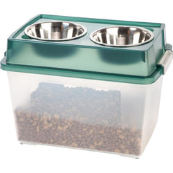 Iris Ohyama Boite à croquette avec gamelles intégrées Vert Mangeoire pour Chien Chat Double Bol Rangement Croquette FS-L