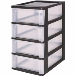 Tour De Rangement 4 Tiroirs - Organizer Chest - Och-2004, Plastique, Noir/Transparent/28 L, 26 X 35, 5 X 49 Cm