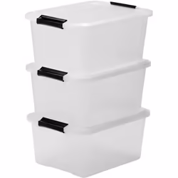 Lot De 3 Boîtes De Rangement Empilables Avec Fermeture Clic - Top Box - Tb-15, Plastique, Transparent, 15 L, 39 X 29 X 18.6 ...