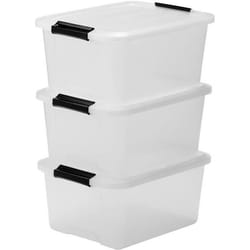 Lot De 3 Boîtes De Rangement Empilables Avec Fermeture Clic - Top Box - Tb-15, Plastique, Transparent, 15 L, 39 X 29 X 18.6  Cm
