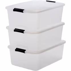 Set - 3 Boîtes De Rangement Empilables Avec Fermeture Clic - Top Box - Tb-30, Plastique, Transparent, 30 L, 57,5 X 39 X 20,5  ...