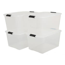 Iris Ohyama Lot de 4 boîtes de rangement 45L - Empilable - L57.5 x l39 x H30 cm - Transparent