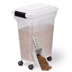 Iris Ohyama Boite à croquette 20L pour 75kg Hermétique Pelle Roulettes incluses pour chien  et  chat - ATS-M Blanc