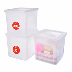 Iris Ohyama Lot de 3 boîtes de rangement 30L - Empilable - L39.5 x l34 x H30.5 cm - Transparent