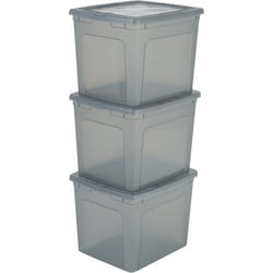 Iris Ohyama Lot de 3 boîtes de rangement 30L - Empilable - L39.5 x l34 x H30.5 cm - Gris