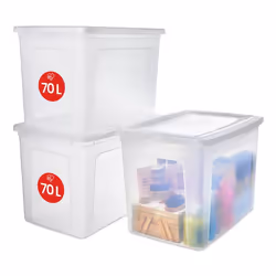 Iris Ohyama Lot de 3 boîtes de rangement 70L - Empilable - L59.5 x l39.5 x H39 cm - Transparent