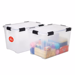 Iris Ohyama Lot de 2 Boîtes de Rangement Hermétiques Clips - 50L - L59 x l39 x H38 cm - Transparent