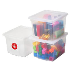 Iris Ohyama Lot de 3 boîtes de rangement 10L - Avec couvercle - L29 x l24 x H18.5 cm - Transparent