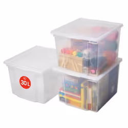 Iris Ohyama Lot de 3 boîtes de rangement 30 L - Avec couvercle - L42 x l35.5 x H26.5 cm - Transparent
