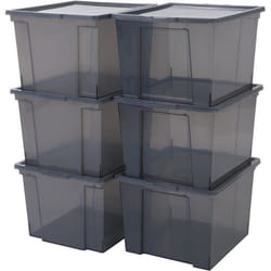 Iris Ohyama Boite rangement plastique Boite de rangement bureau de 30L Lot de 6 Sans BPA USB-M Gris - L42 x P35.5 x H26.5 cm