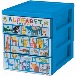 Iris Ohyama Armoire de rangement 3 tiroirs de 2L  - Avec roues - L26 x l19 x H22 cm - Alphabet